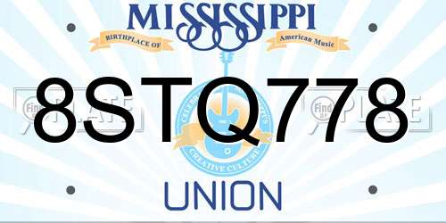 8STQ778 Mississippi License Plate