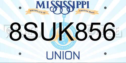 8SUK856 Mississippi License Plate