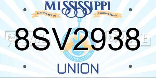 8SV2938 Mississippi License Plate