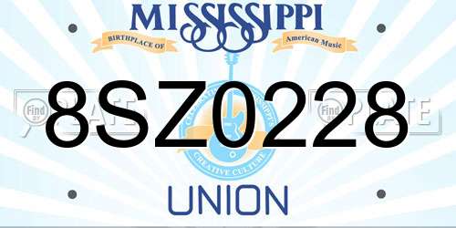 8SZ0228 Mississippi License Plate