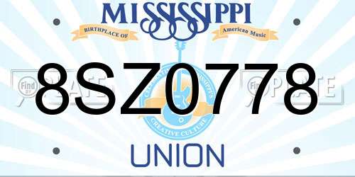 8SZ0778 Mississippi License Plate