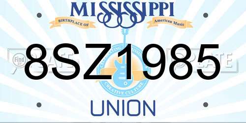 8SZ1985 Mississippi License Plate