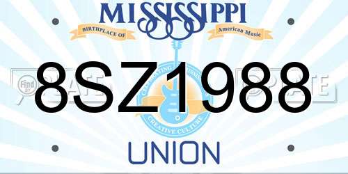 8SZ1988 Mississippi License Plate