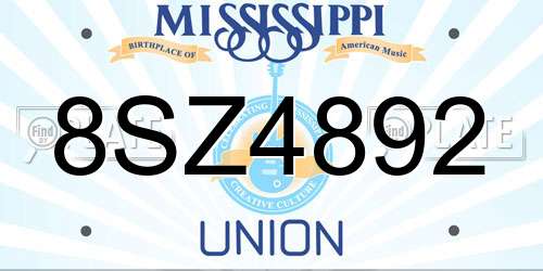 8SZ4892 Mississippi License Plate