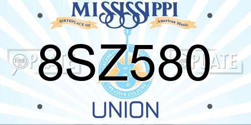 8SZ580 Mississippi License Plate