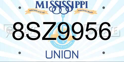 8SZ9956 Mississippi License Plate