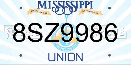 8SZ9986 Mississippi License Plate