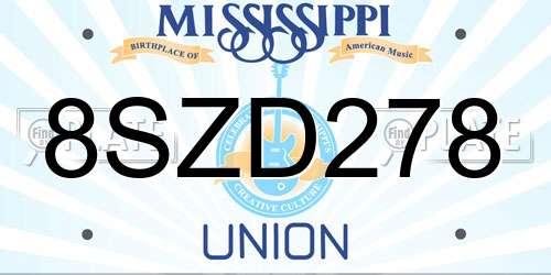 8SZD278 Mississippi License Plate