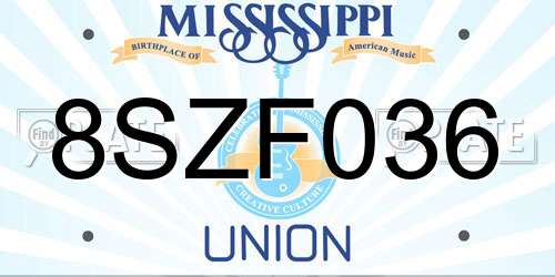8SZF036 Mississippi License Plate