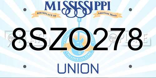 8SZO278 Mississippi License Plate