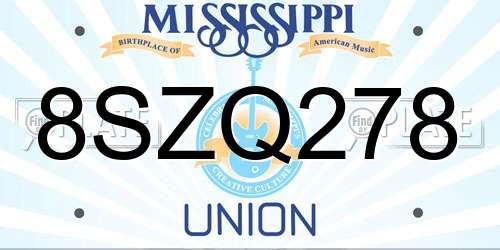 8SZQ278 Mississippi License Plate