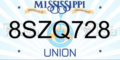 8SZQ728 Mississippi License Plate