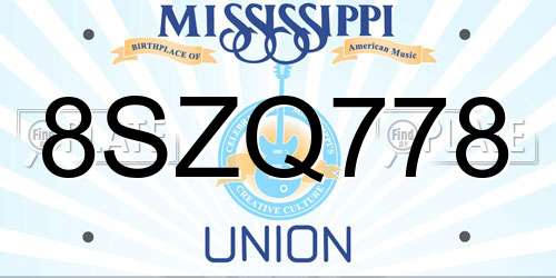 8SZQ778 Mississippi License Plate
