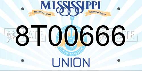8T00666 Mississippi License Plate