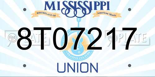 8T07217 Mississippi License Plate