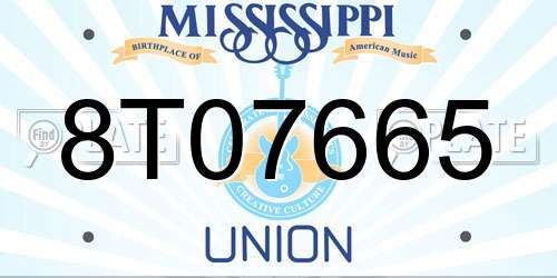 8T07665 Mississippi License Plate