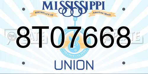 8T07668 Mississippi License Plate