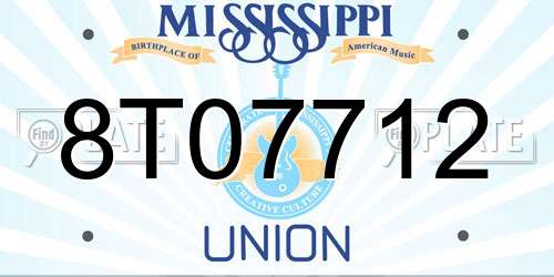 8T07712 Mississippi License Plate