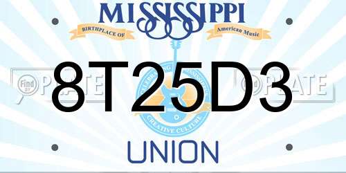 8T25D3 Mississippi License Plate