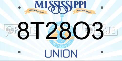 8T28O3 Mississippi License Plate
