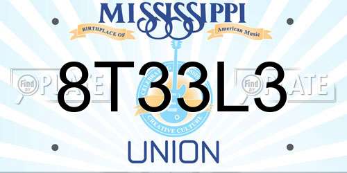 8T33L3 Mississippi License Plate