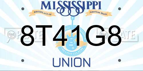 8T41G8 Mississippi License Plate