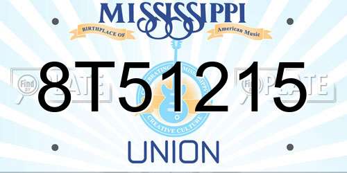 8T51215 Mississippi License Plate