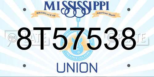 8T57538 Mississippi License Plate