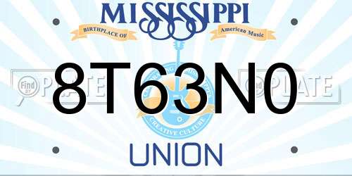8T63N0 Mississippi License Plate