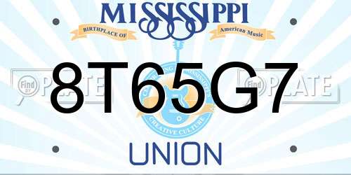 8T65G7 Mississippi License Plate