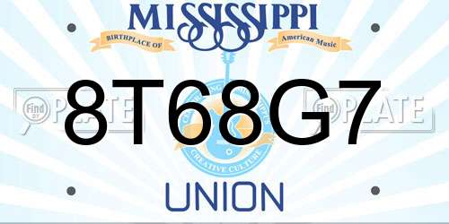 8T68G7 Mississippi License Plate