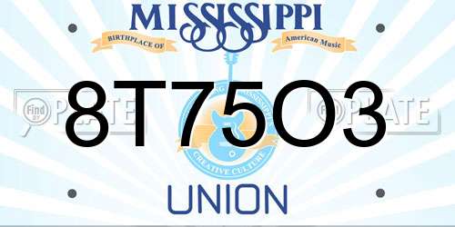 8T75O3 Mississippi License Plate