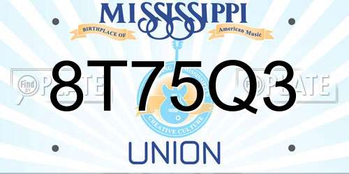 8T75Q3 Mississippi License Plate