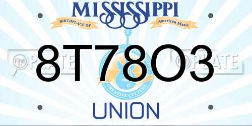 8T78O3 Mississippi License Plate