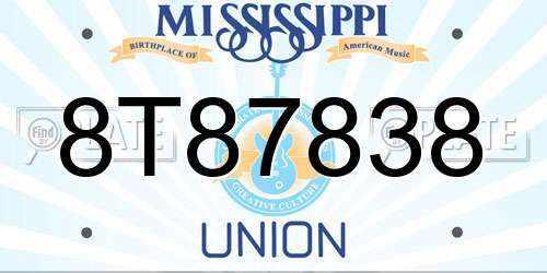 8T87838 Mississippi License Plate