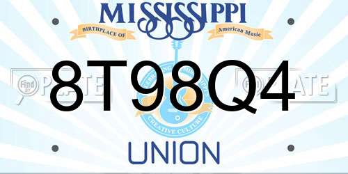 8T98Q4 Mississippi License Plate