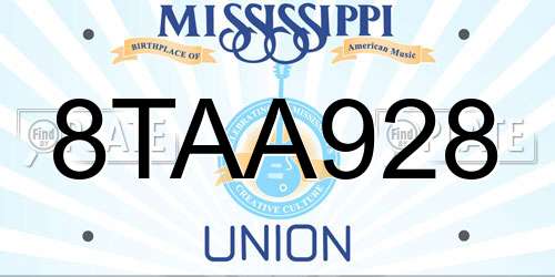 8TAA928 Mississippi License Plate