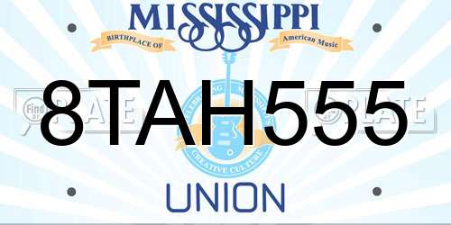 8TAH555 Mississippi License Plate