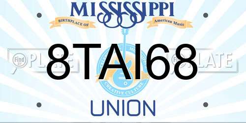 8TAI68 Mississippi License Plate