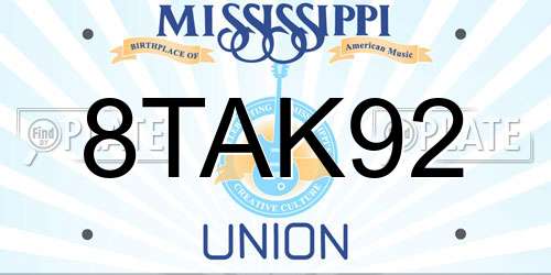 8TAK92 Mississippi License Plate