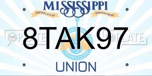 8TAK97 Mississippi License Plate