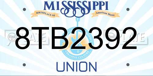 8TB2392 Mississippi License Plate