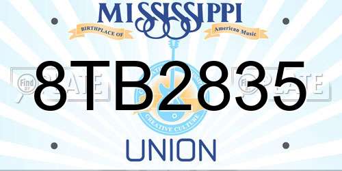 8TB2835 Mississippi License Plate