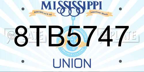 8TB5747 Mississippi License Plate