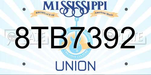 8TB7392 Mississippi License Plate