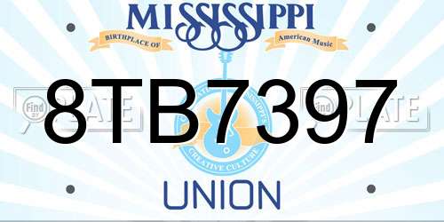 8TB7397 Mississippi License Plate