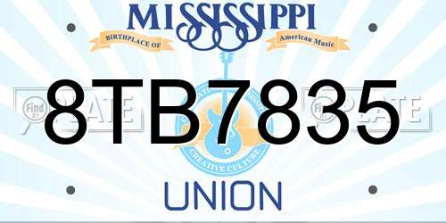 8TB7835 Mississippi License Plate