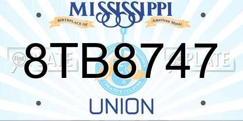 8TB8747 Mississippi License Plate