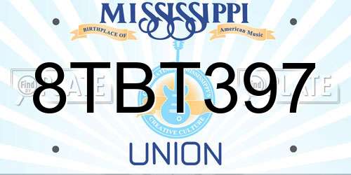 8TBT397 Mississippi License Plate