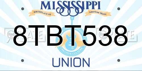 8TBT538 Mississippi License Plate